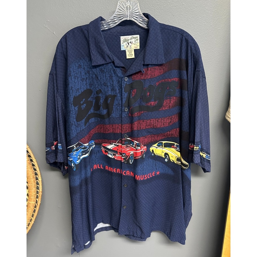 Big Dogs Mens Size XL Button Down Shirt Classic Cars Beach Short‎ Sleeve Casual